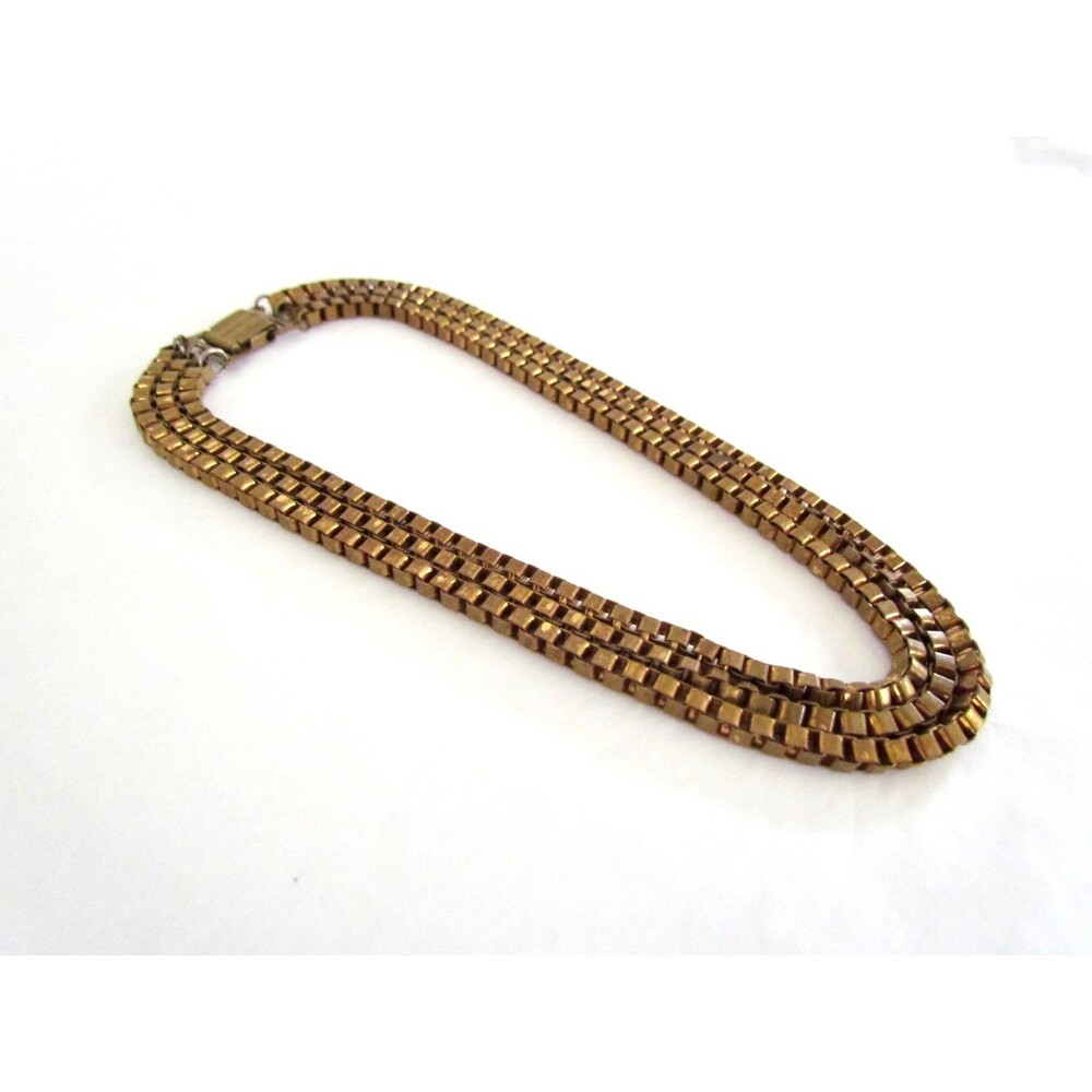 Vintage 1940s 50s Triple Strand Box Chain Necklace Heavy Venetian Links - Picture 6 of 12